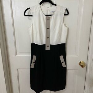 NWT Calvin Klein Blk/wht/gray sheath dress quiet luxury office minimalistic SZ 6